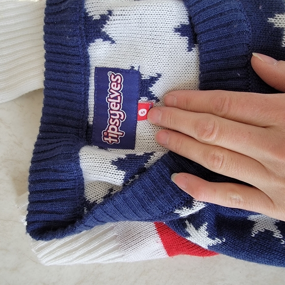 Tipsy Elves Starry Stripes Patriotic Sweater - Red, White, and Blue Size Small - Picture 6 of 6